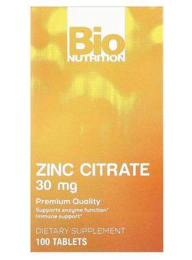 Bio Nutrition,Zinc Citrate , 30 mg , 100 Tablets