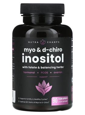 NutraChamps,Myo+D-Chiro 叶酸平衡草本肌醇，90 粒全素胶囊