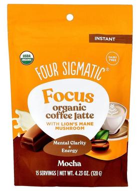 Four Sigmatic,Focus, Organic Instant Coffee Latte with Lion'