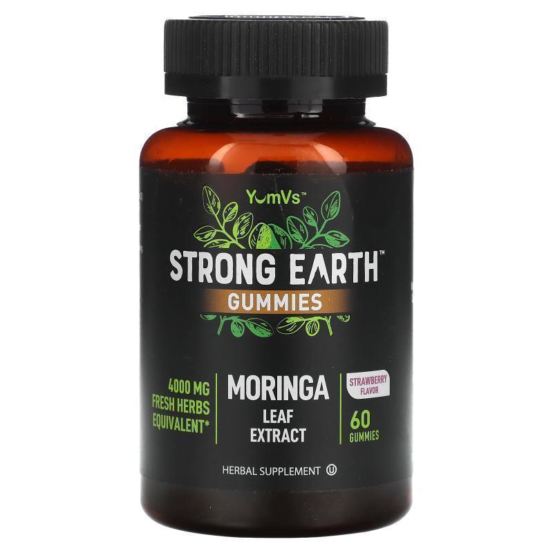 Yum-Vs,Strong Earth Gummies, Moringa Leaf Extract, Strawberr