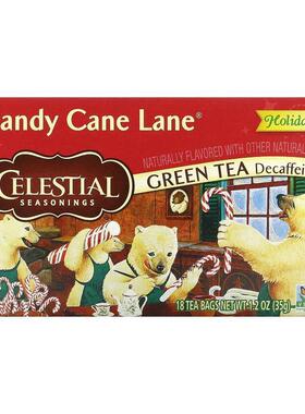 斯乐,Holiday Green Tea, Candy Cane Lane, Decaffeinated, 18 T