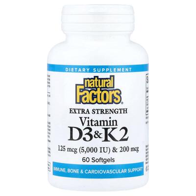 Natural Factors,Vitamin D3 & K2, 60 Softgels