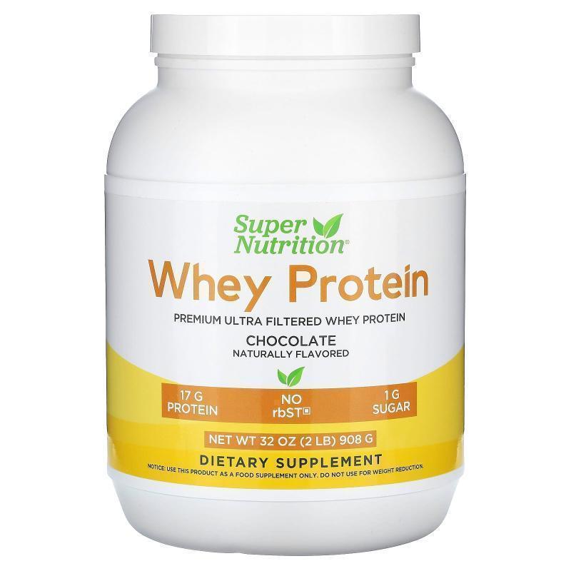 Super Nutrition,Grass-Fed Whey Protein Powder, Chocolate, 32