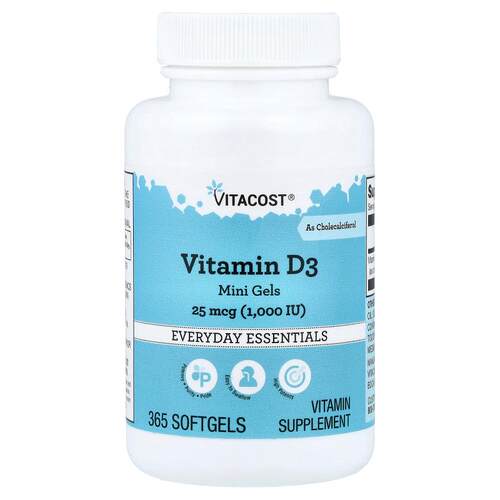 Vitacost,Vitamin D3 Mini Gels, High Potency, 25 mcg (1,000 I