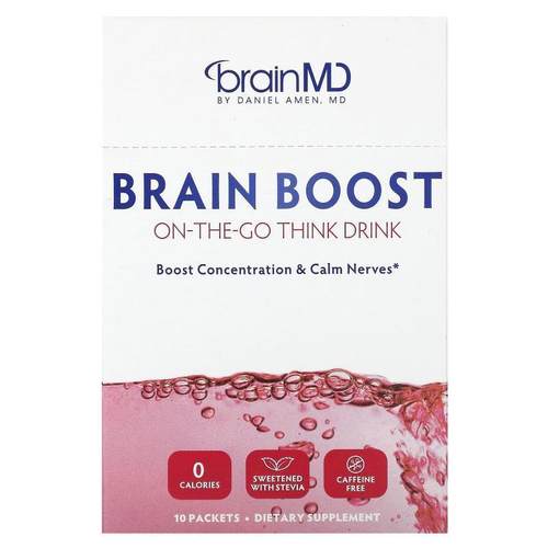 BrainMD,Brain Boost, On-The-Go Think Drink, Caffeine Free, 1