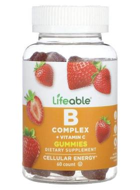 Lifeable,B 复合物 + 维生素 C 软糖，天然草莓味，60 粒
