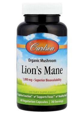 Carlson,Lion's Mane, 60 Vegetarian Capsules (500 mg per Caps
