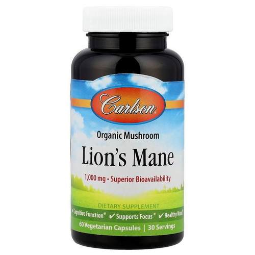 Carlson,Lion's Mane, 60 Vegetarian Capsules (500 mg per Caps