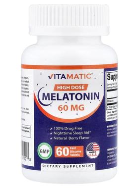 Vitamatic,High Dose Melatonin, Natural Berry, 60 mg, 60 Fast