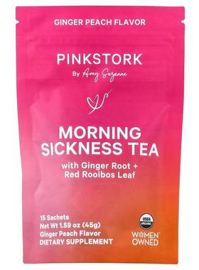 Pink Stork,Morning Sickness Tea, Ginger Peach, 15 Sachets, 1