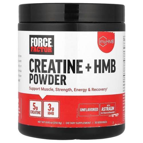 Force Factor,Creatine + HMB Powder, Unflavored, 8.85 oz (250