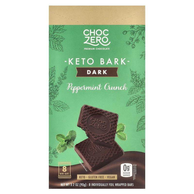 ChocZero,Keto Bark，黑巧克力，薄荷脆，8 条独立铝箔包装棒，3.