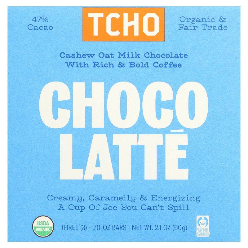 TCHO,Choco Latte, Milk Chocolate with Coffee, 47% Cacao, 3 B