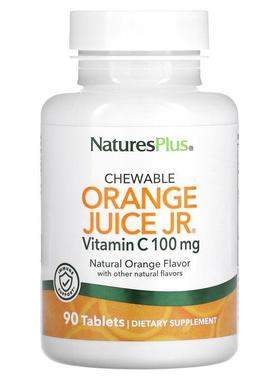 自然加,Chewable Orange Juice Jr, Vitamin C, Natural Orange,