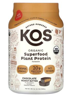 KOS,Organic Superfood Plant Protein Powder, Chocolate Peanut