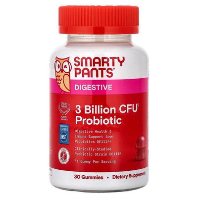 SmartyPants,Digestive, Probiotic Gummies, Strawberry, 30 Gum