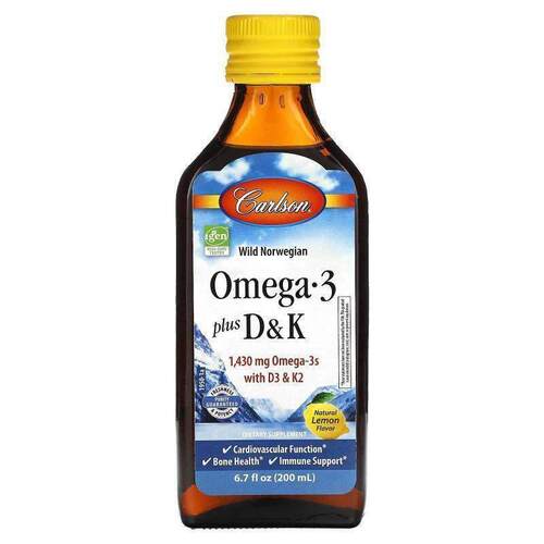 Carlson,Omega-3 脂肪酸 + D3 和 K2，天然柠檬味