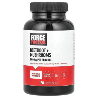 Force Factor,Beetroot + Mushrooms, 120 Vegetable Capsules