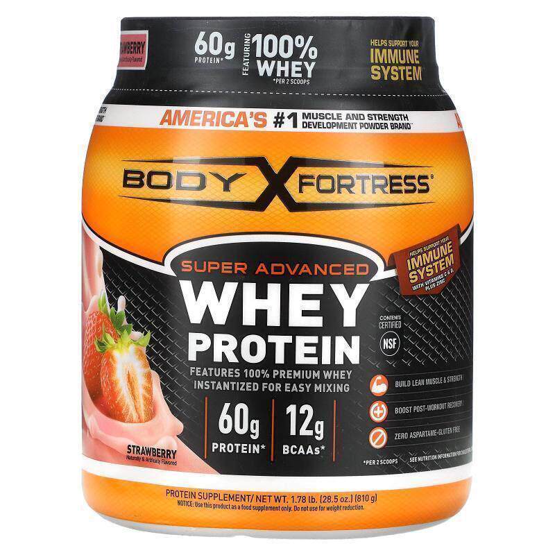 Body Fortress,Super Advanced Whey Protein, Strawberry , 1.78