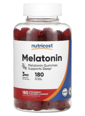 Nutricost,Melatonin Gummies, Strawberry, 3 mg, 180 Gummies