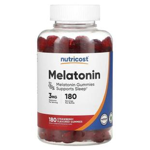 Nutricost,Melatonin Gummies, Strawberry, 3 mg, 180 Gummies