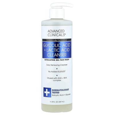 Advanced Clinicals,Glycolic Acid + Lactic Acid Cleanser, 11.