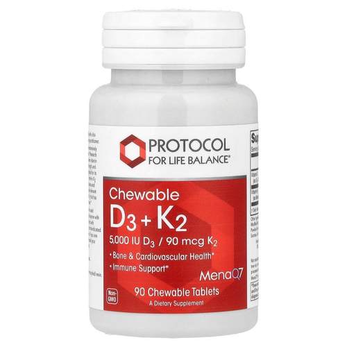Protocol for Life Balance,Chewable D3 + K2, 90 Chewable Tabl