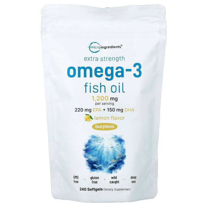 Micro Ingredients,Omega-3鱼油,柠檬,240粒软胶囊(每粒600毫
