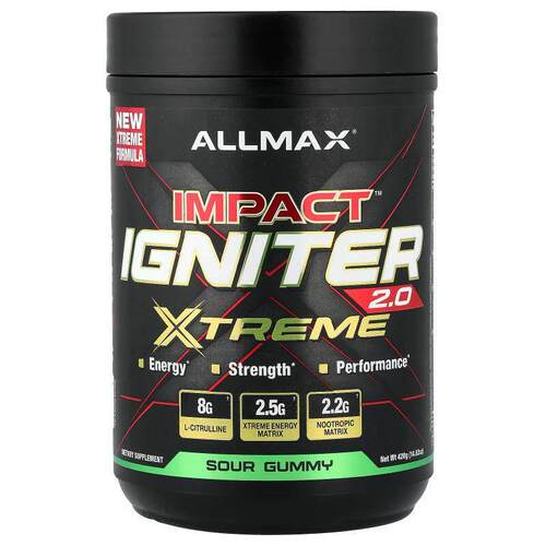 ALLMAX,Impact™ Igniter Xtreme 2.0, Sour Gummy, 14.82 oz (420