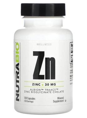 Nutrabio Labs,Zn，锌，30 毫克，120 粒胶囊