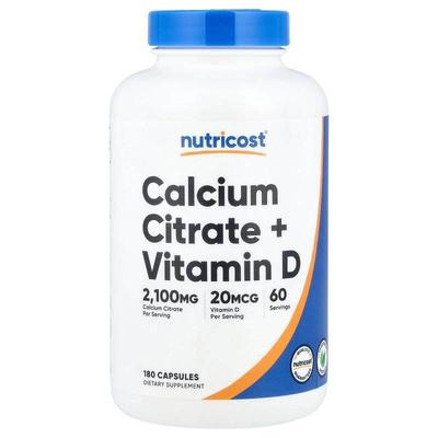 Nutricost,Calcium Citrate + Vitamin D, 180 Capsules