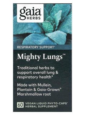 Gaia Herbs,Mighty Lungs，60 粒全素液体 Phyto-Caps 胶囊