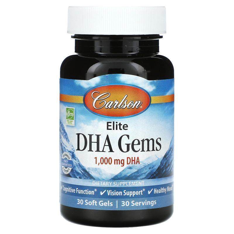 Carlson,Elite DHA Gems, 1,000 mg, 30 Soft Gels