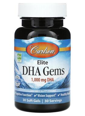 Carlson,Elite DHA Gems, 1,000 mg, 30 Soft Gels