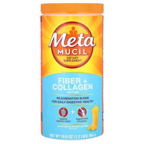 Metamucil,Fiber + Collagen Peptides, Ultra Smooth Orange