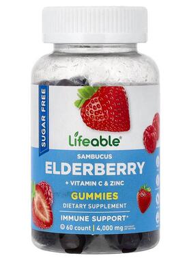 Lifeable,Sambucus Elderberry Gummies, Berry, 60 Gummies