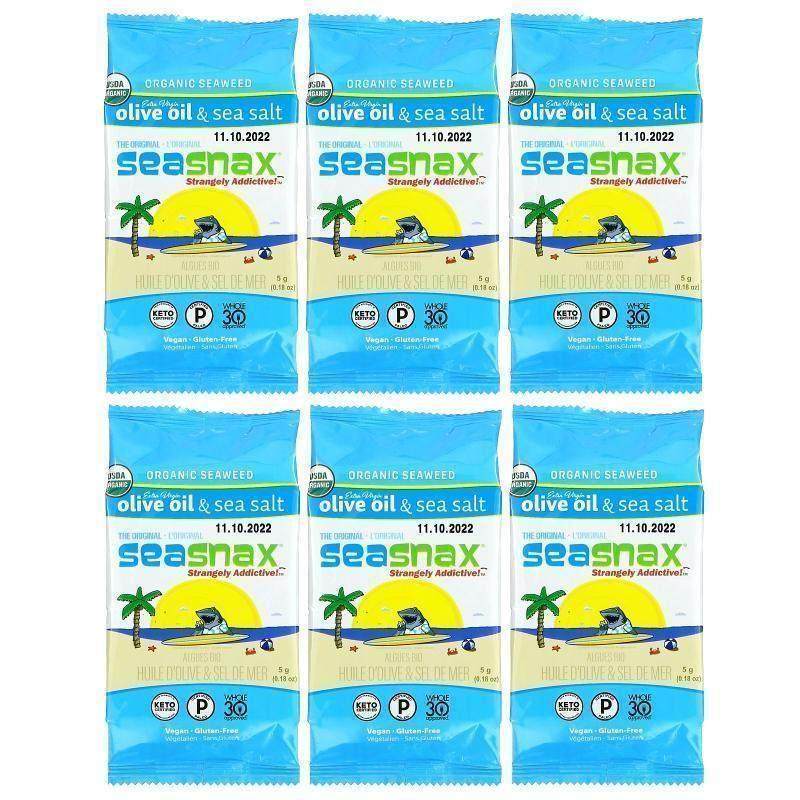 SeaSnax,有机海藻，原味，高级初榨橄榄油和海盐，6 包，每包 0.1,保健食品/膳食营养补充食品,机能性表示食品,淘宝优惠券,粉丝福利购,淘宝优惠卷