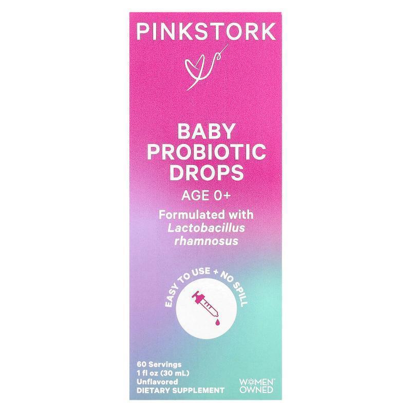 Pink Stork,婴儿益生菌滴剂，0 岁以上，原味，1 液量盎司（30 毫