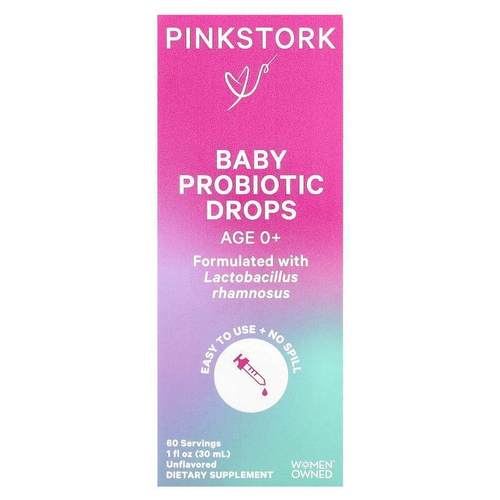 Pink Stork,婴儿益生菌滴剂，0 岁以上，原味，1 液量盎司（30 毫