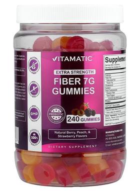 Vitamatic,Fiber Gummies, Extra Strength, Natural Berry, Peac