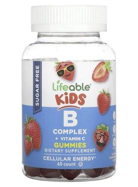 Lifeable,儿童复合维生素 B + 维生素 C 软糖，天然草莓味，60 粒