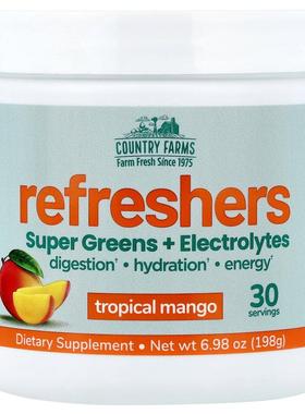 Country Farms,Refreshers, Super Greens + Electrolytes, Tropi