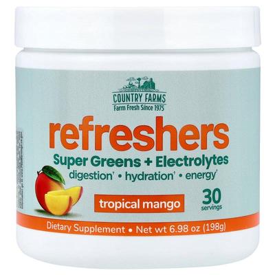 Country Farms,Refreshers, Super Greens + Electrolytes, Tropi