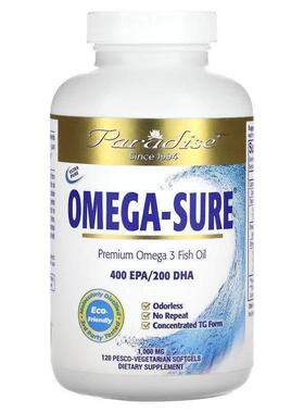 Paradise Herbs,Omega-Sure，优质 Omega-3 鱼油，1,000 毫克，12