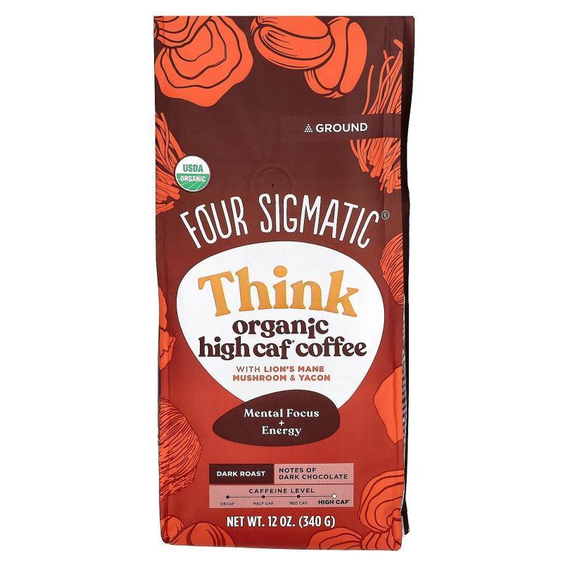 Four Sigmatic,Think, Organic High Caf Coffee with Lion's Man