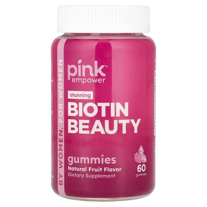 Pink,Stunning Biotin Beauty，天然水果味，60 粒软糖