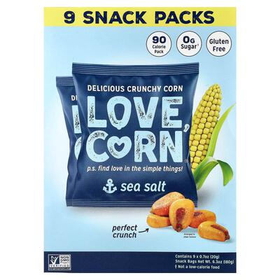 Love Corn,Delicious Crunchy Corn, Sea Salt, 9 Packs, 0.7 oz