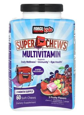 Force Factor,Kids, Super Chews Multivitamin, Cherry, Strawbe