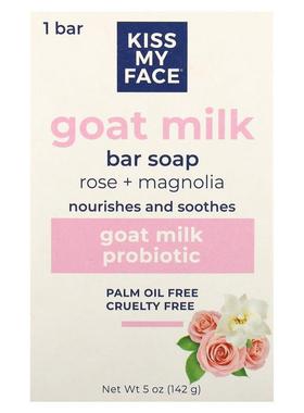 Kiss My Face,Goat Milk Bar Soap, Rose + Magnolia, 5 oz (142