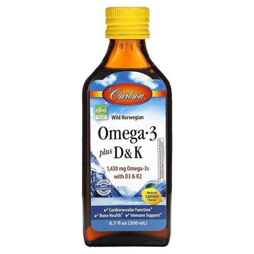Carlson,Omega-3 脂肪酸 + D3 和 K2，天然柠檬味，1430 毫克，6.